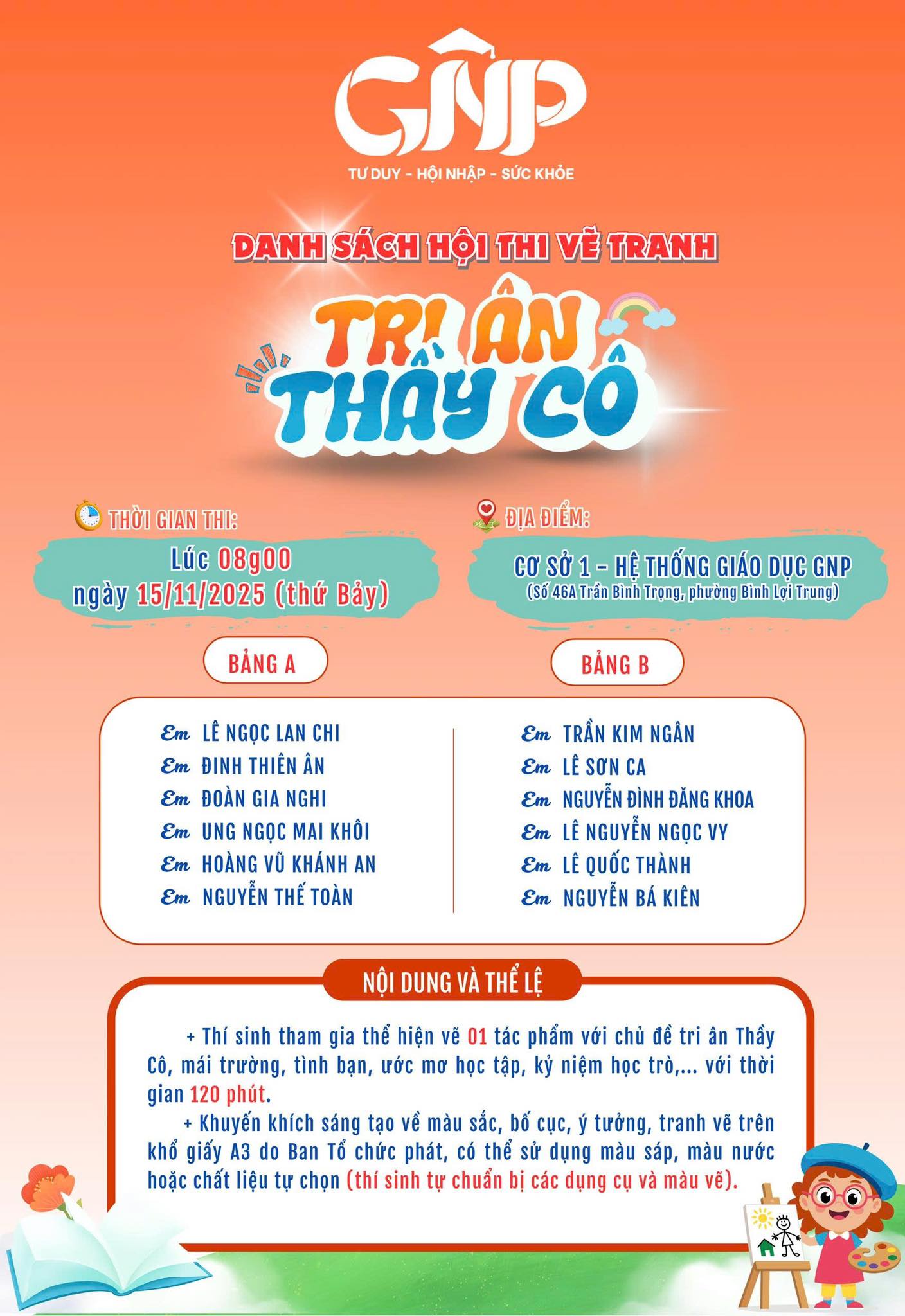 THÔNG BÁO HỘI THI VẼ TRANH “TRI ÂN THẦY CÔ” 