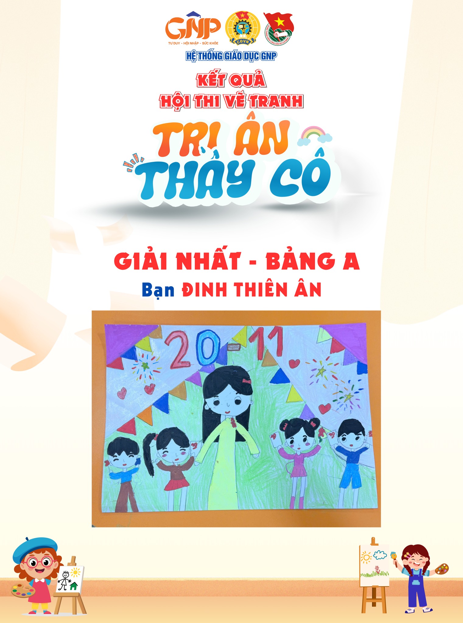  THÔNG BÁO KẾT QUẢ HỘI THI VẼ TRANH “TRI ÂN THẦY CÔ” 
