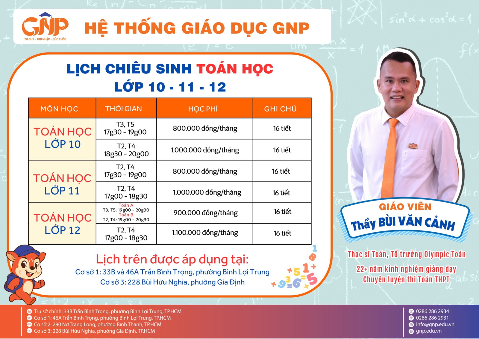 LỚP TOÁN 10 – 11 – 12 CÙNG THẦY BÙI VĂN CẢNH – NỀN TẢNG VỮNG CHẮC CHO THÀNH CÔNG